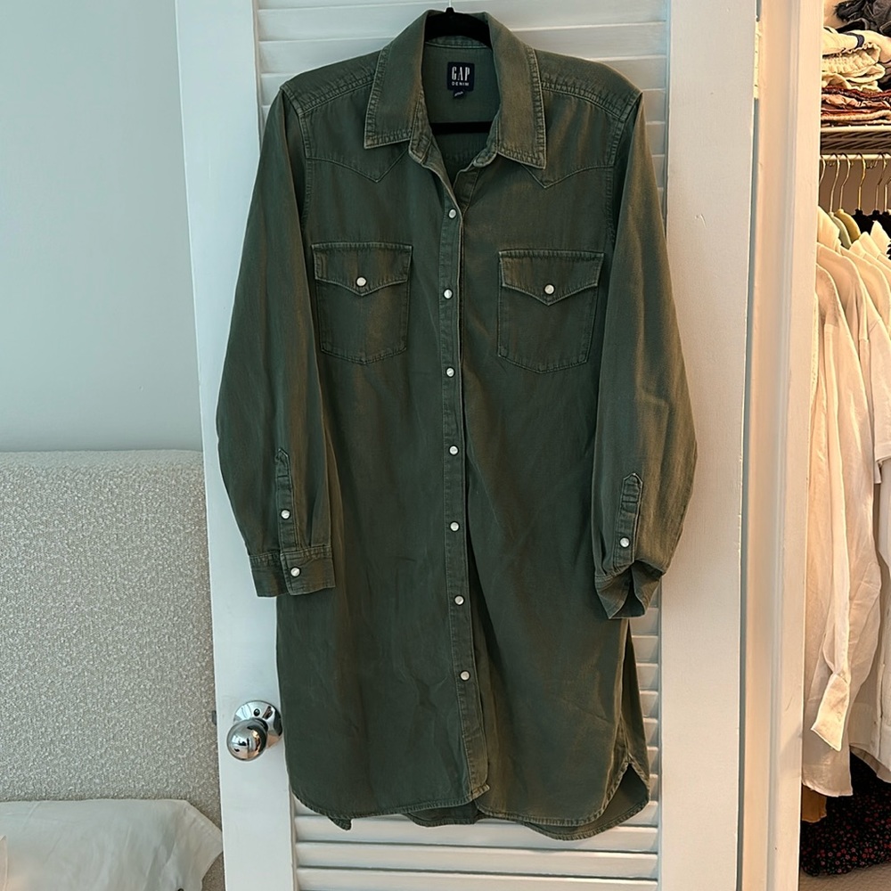 Green denim shirt dress
